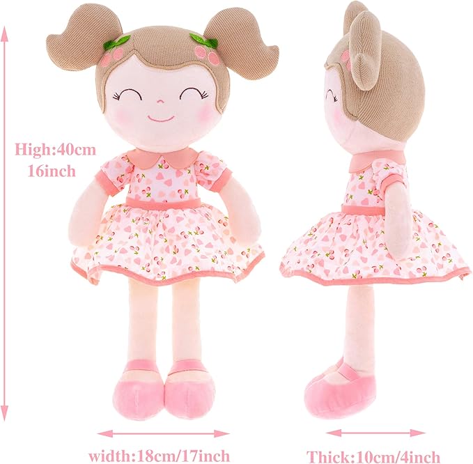 Gloveleya Baby Doll Girl Gifts Plush Toys Soft Dolls Baby Gifts Cherry Girl Pink