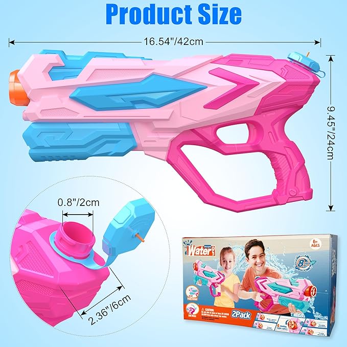 2 PCS Water Gun for Kids, Super Squirt Guns Water Soaker Blaster - 4 Shooting Modes Switch - 26 Ft Long Shooting Range - Summer Water Toys Gun for Boys Girls Adults Outdoor Pool/Garden - Pink