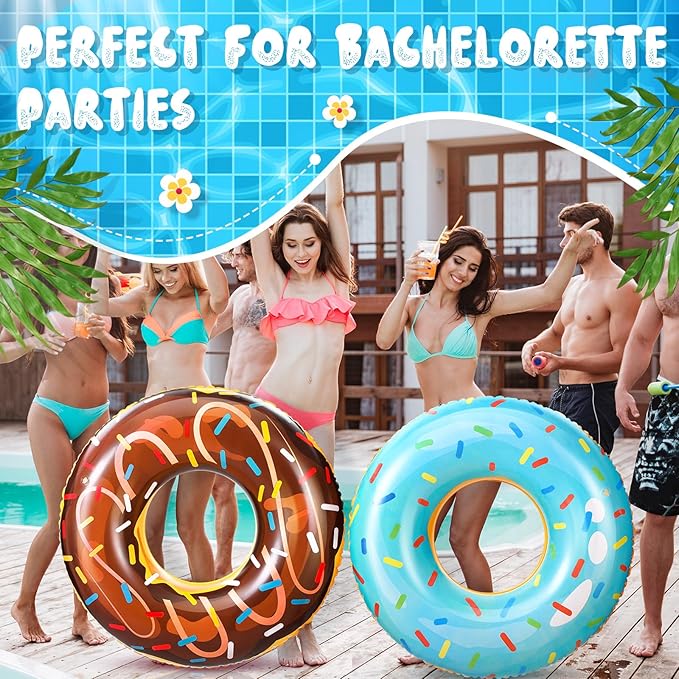 2 Pack 47.24 Inches Jumbo Donut Pool Floats for Adults Lovely Donut Inflatable Tube Swim Rings Floaties for Pool, Large Donut Inflatable for Party Decorations Supplies