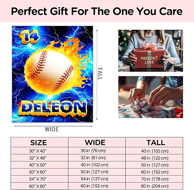 Custom Baseball Blanket with Name Personalized Basketball Throw Blanket for Sports Lovers for Couch Sofa Bed Decor (Boy-03)