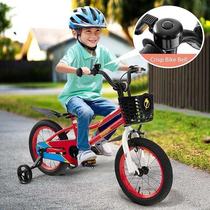 BABY JOY Kids Bike, 12 14 16 18 Inch Children Bikes for Boys Girls Age 3-8 Years w/Training Wheels, Handbrake, Coaster Brake & Removable Basket, Kids Bicycle of Multiple Colors