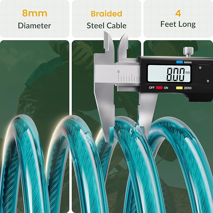 Titanker Bike Lock Cable, 4 Feet Bike Cable Lock Basic Self Coiling Kids Bike Lock Combination with Complimentary Mounting Bracket, 5/16 Inch Diameter (4FT, Blue-8mm)