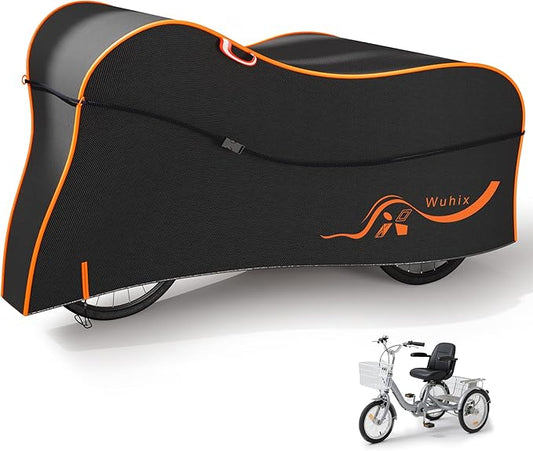 Adult Tricycle Cover – Waterproof Outdoor Trike Covers for 3 Wheel Bike, Heavy Duty 600D Oxford Fabric – Fits Adult Trike, Electric Tricycle, Cruiser or Road Bikes – UV, Snow & Rain Protection