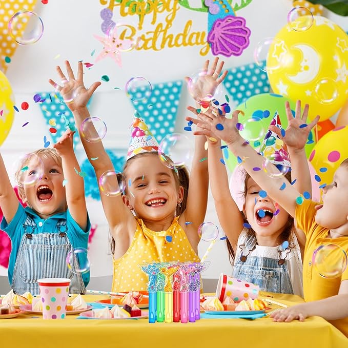 AFZMON 24Pcs Glitter Mermaid Bubble Wands for Kids, Mermaid Tail Party Favors Mini Bubbles Birthday Gift Toy Goodie Bag Stuffers Classroom Prizes Wedding Party Supplies