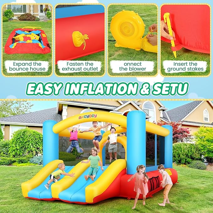 AKEYDIY Bounce House for Kids,13 x 12ft Obstacle Course Bounce House Jump 'n Slide for 3-12 yr Kids, Inflatable Bouncy House with Double Slides&Large Bounce Area - Bouncy Castle for Indoor/Backyard