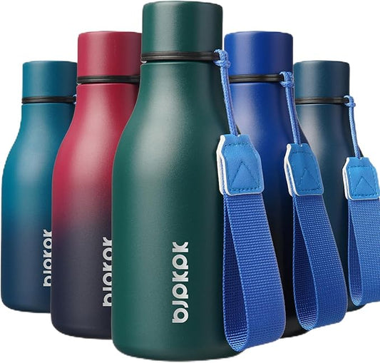BJPKPK Insulated Water Bottles, 12oz Stainless Steel Metal Water Bottle with Strap, BPA Free Leak Proof Thermos, Mugs, Flasks, Reusable Water Bottle for Sports & Travel, Army Green