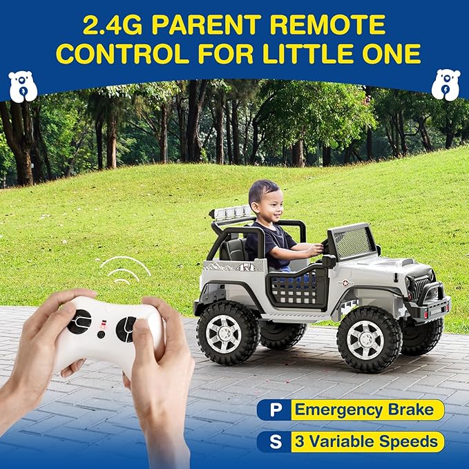 L8 2 Seater Ride On Car, 12V Kids Electric Car w/Remote Control, 4-Wheel Suspension, Bluetooth Speaker, Multi Music Modes, 3 Speeds, LED Lights, Xmas & Birthday Gift Ideas for Kids Ages 3+