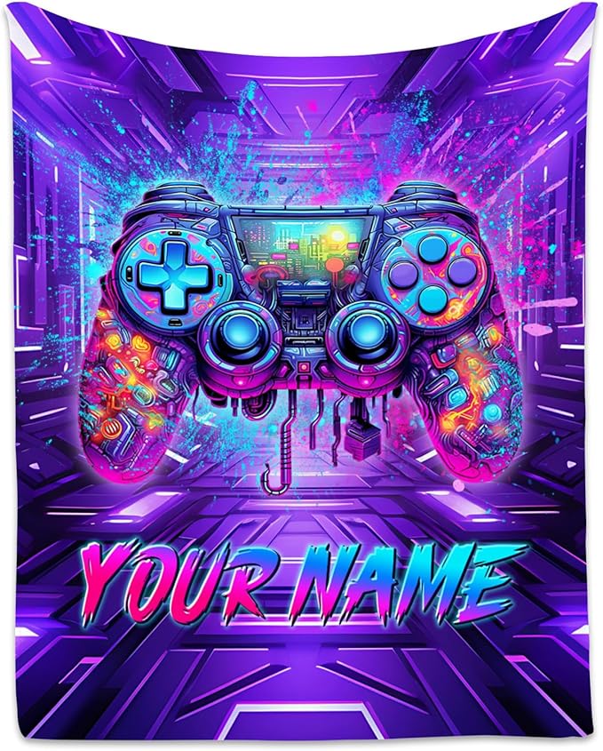 Personalized Gaming Throw Blanket, Gamer Gifts for Boys Teen Adults, Custom Game Blankets Kids Room Decor Gift for Son, 50"x60" Cool Soft Cozy Throws for Couch Sofa Bed