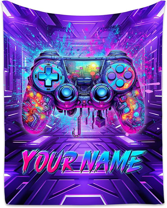 Personalized Gaming Throw Blanket, Gamer Gifts for Boys 10-12 Teen Boyfriends, Custom Game Blankets Kids Room Decor Gift for Son, 30"x40" Cool Soft Cozy Throws for Couch Chair