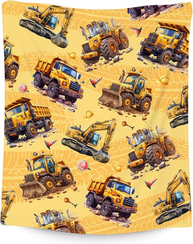 Toddler Blanket for Boys - Construction Truck Gifts for Kids - Excavator Fleece Throws for Leisure (40"x50")