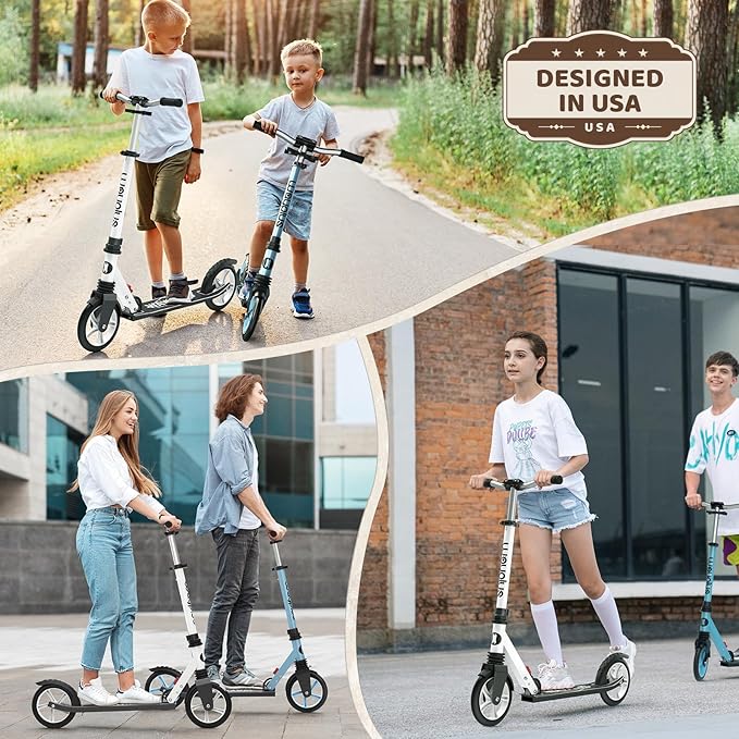 Kick Scooter for Ages 6+,Kid, Teens & Adults. Max Load 240 LBS. Foldable, Lightweight, 8IN Big Wheels for Kids, Teen and Adults, 4 Adjustable Levels. Bearing ABEC9
