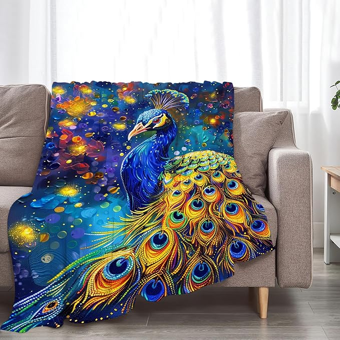 Peacock Blanket Gifts for Girls Boys Soft Warm Plush Peacock Throw Blanket Flannel Fleece Fuzzy Stuff Blanket for Bed Couch Living Room Decor 60"X50"
