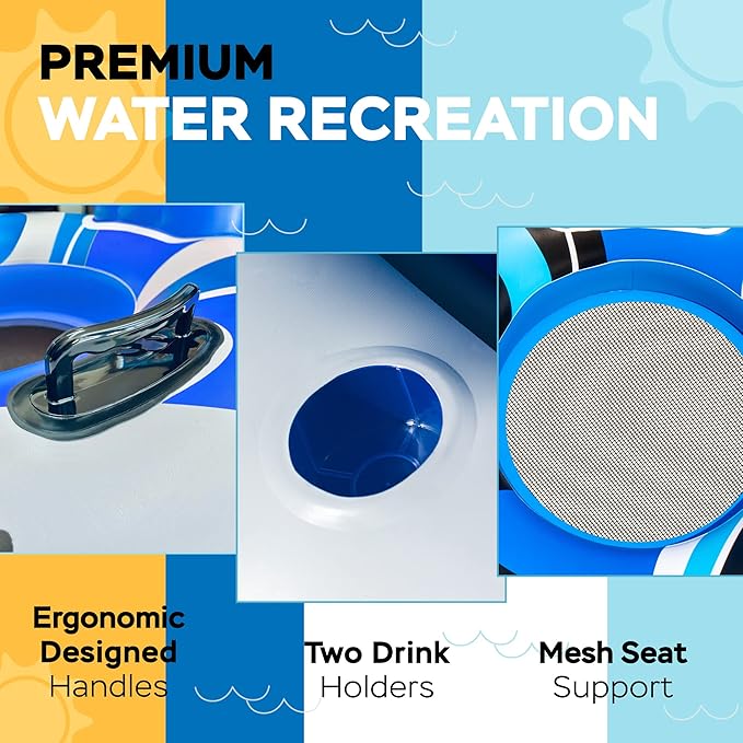 2025 New & Upgraded Sunlite Sports Heavy Duty River Tube Inflatable, Premium Water Float to Lounge Above Lake and River, Outdoor Water Raft Sport Fun, Recreational Use