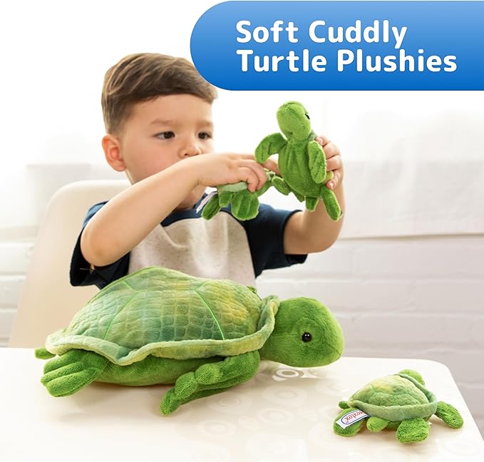 PREXTEX Plush Toys Turtle Stuffed Animal w/ 3 Baby Stuffed Turtle - Big Turtle with Zipper - 3 Little Baby Turtle Plush - Turtle Toys for Kids 3-5 - Turtle Toy - Thoughtful Gift for Turtle Lovers
