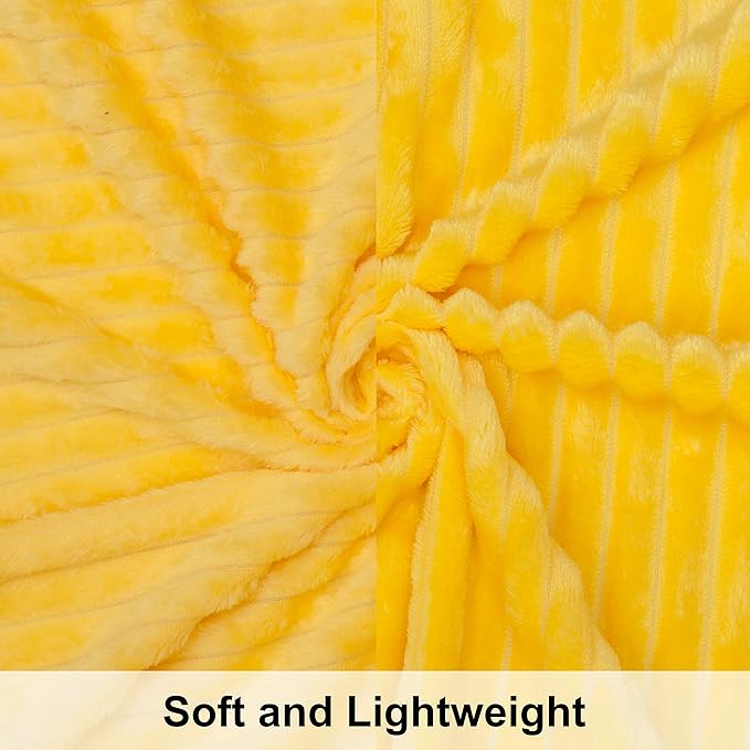 NTBAY Plush Flannel Oversized Baby Blanket, 50X60 Inches Soft and Warm Toddler Blanket with Striped Texture Nursery Bed Blanket for Stroller, Crib, Travel, Baby Gift, 50"x60", Yellow