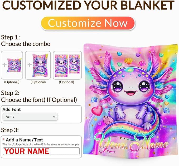 Personalized Blanket for Girls Throw Blanket Gifts for Kids Teens, 60x50 Inches Custom Cute Flannel Blankets Lightweight Throws for Couch Sofa Bed