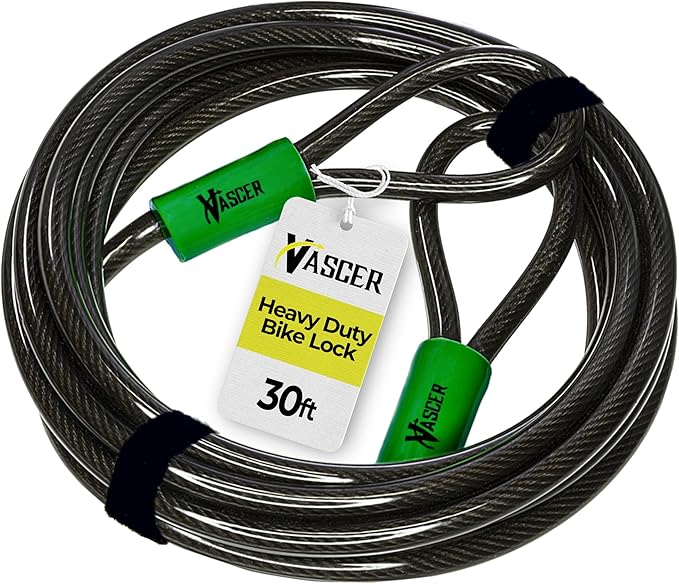 Heavy Duty Security Cable with Loops - 30 Feet (3/8") Bike Cable Lock Cut Resistant with Braided Steel and Vinyl Coating -Security Chain Lock for Bicycle, Boat, Ladder, Gate, Mower & Equipment