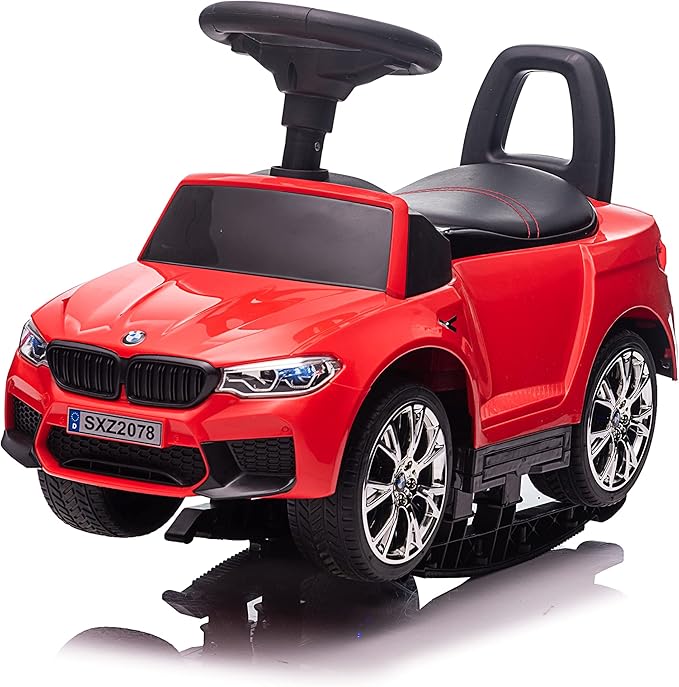 Best Ride On Cars BMW 4 in 1 Battery Powered Push Car, Red, Large