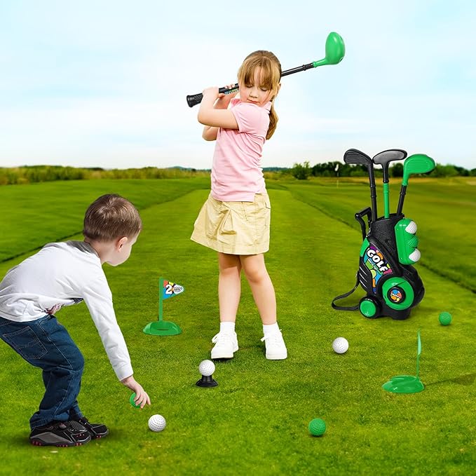Liberry Toddler Golf Set for Boys Girls Age 2 3 4 5, Upgraded Kids Golf Cart with Shoulder Strap Design, Outdoor Indoor Sports Toys for Birthday, Black
