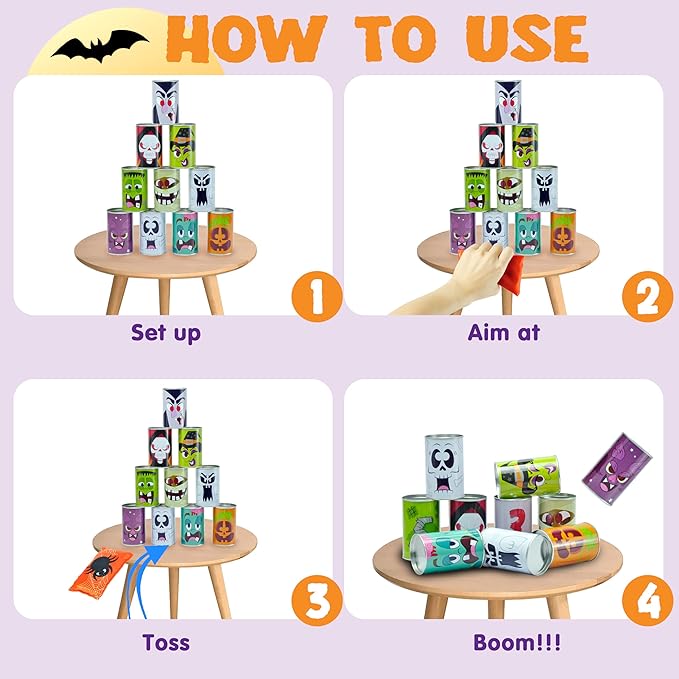 JOYIN 13 Pcs Halloween Carnival Can Bean Bag Toss Games for Kids & Adults Trick or Treat Decoration, Home Decor Party Favors Supplies, Homeschooling Backyard Game