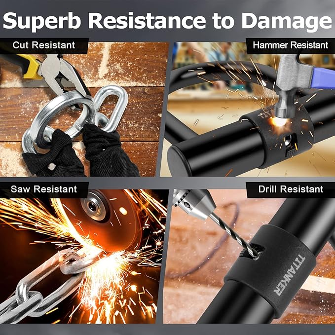 Titanker Motorcycle Chain Lock, Heavy Duty Bike Chain Lock with 2 Keys, Bike Locks with 14mm Thick U Lock for Bicycles, Motorbikes, Mopeds, Scooters (3FT,4FT)(6mm Chain,12mm Chain)