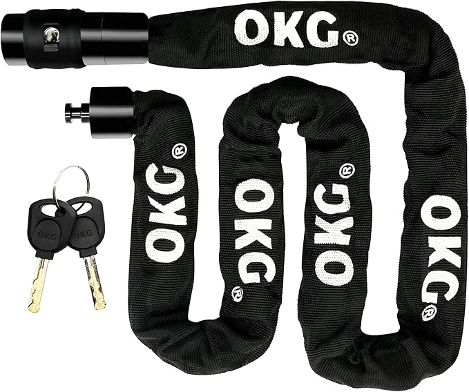 OKG Bike Chain Lock - 4 Foot, 1/4 inch Thick Square Cut Proof Chain, Hardened Alloy Steel Anti Theft Chain Lock for Bike, ATV, Scooter, Trailer, Moped, Grill, Gate Fence