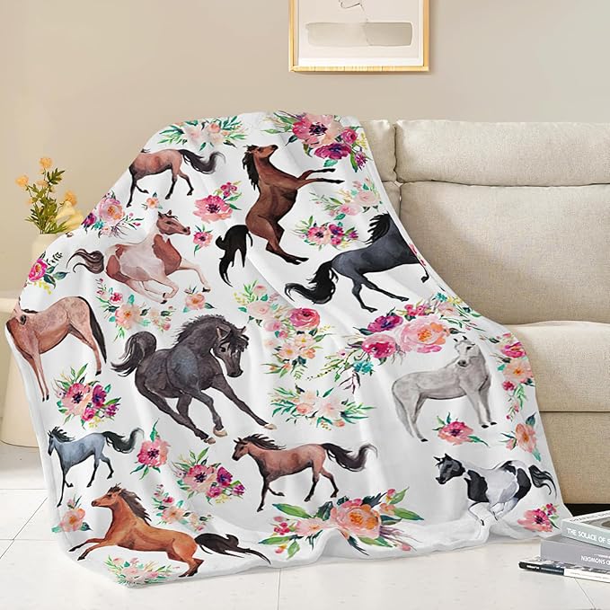 Horse Blanket Horse Throw Blanket Gifts for Girls Women Kids Boys Adults Man Super Soft Cozy Plush Fluffy Fuzzy Fleece Blanket Decor 40''X50''