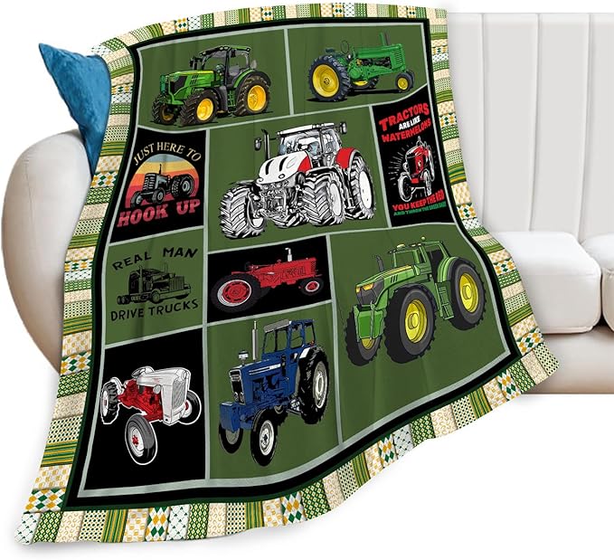 Tractor Blanket Farm Tractor Throw Blanket Gifts for Tractor Lovers Men Women Boys Girls Kids Adults Super Soft Cozy Plush Fluffy Fuzzy Fleece Blanket Decor 50''X60''