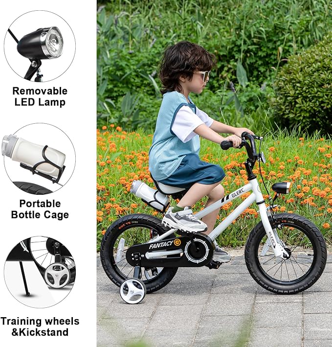 Glerc Fantacy Kids Bike, 12-20 Inch Children Bicycle for 2-13 Years Old Boys Girls, Kids Bicycle with Water Bottle Holder & Headlight & Training Wheels, Multiple Colors