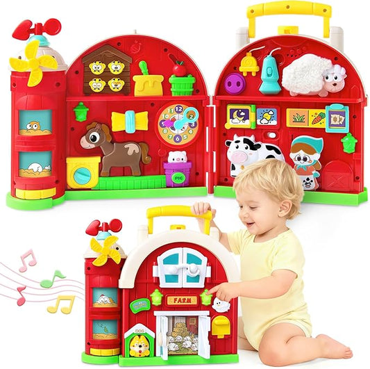 Montessori Farm Busy Board, Motor Skills Developmental Toys for 1 2 Year Old Boy Girl Gifts, Early Educational Toy for Toddlers 1-3, Christmas Birthday Gift for 12-18 Months, Sensory Board Toy for 1+