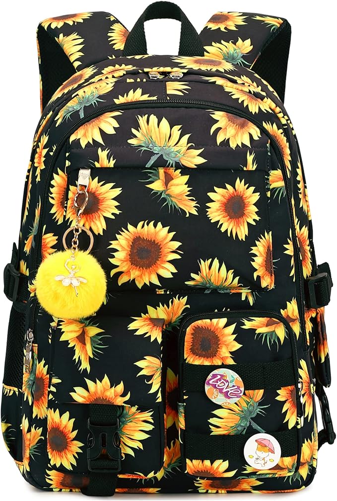 Hidds Laptop Backpacks 16 Inch School Bag College Backpack Anti Theft Travel Casual Daypack Bags Cute Bookbags Large Colorfull Carry on Back Pack for Teens Girls Women Students (Sun Flower Black)