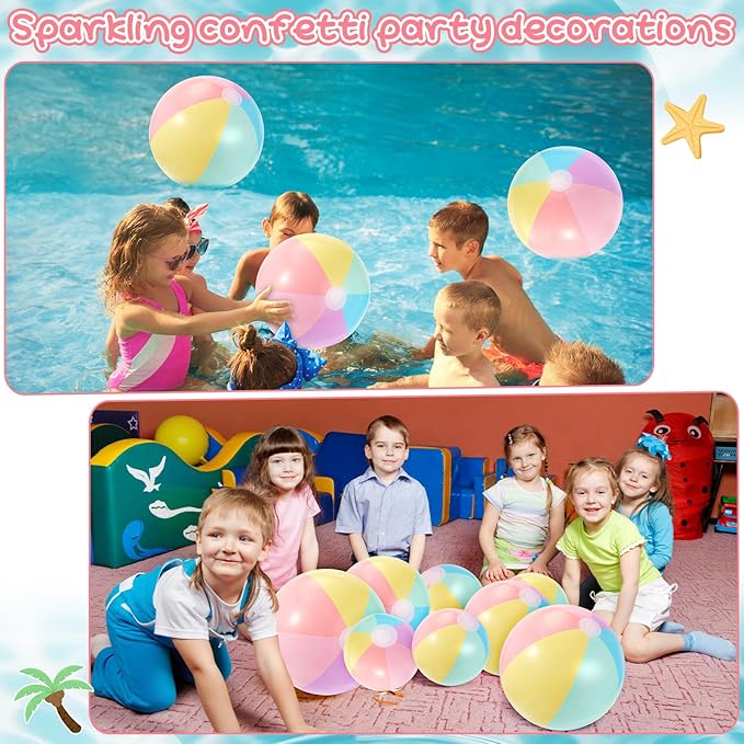 24 Pcs Inflatable Beach Balls Bulk Pastel Color Jumbo Big Macaron Beach Balls for Adults Summer Swimming Pool Water Games Party Favor(24,16,12 Inch)