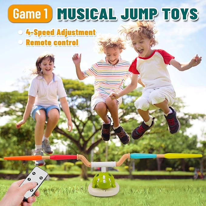 3-in-1 Dinosaur Rocket Launcher, Ring Toss & Musical Jumping Toy for Kids Aged 3-8, Remote Control Outdoor & Indoor Toys for Boys and Girls, Birthday Gift for Boys & Girls Ages 4-8