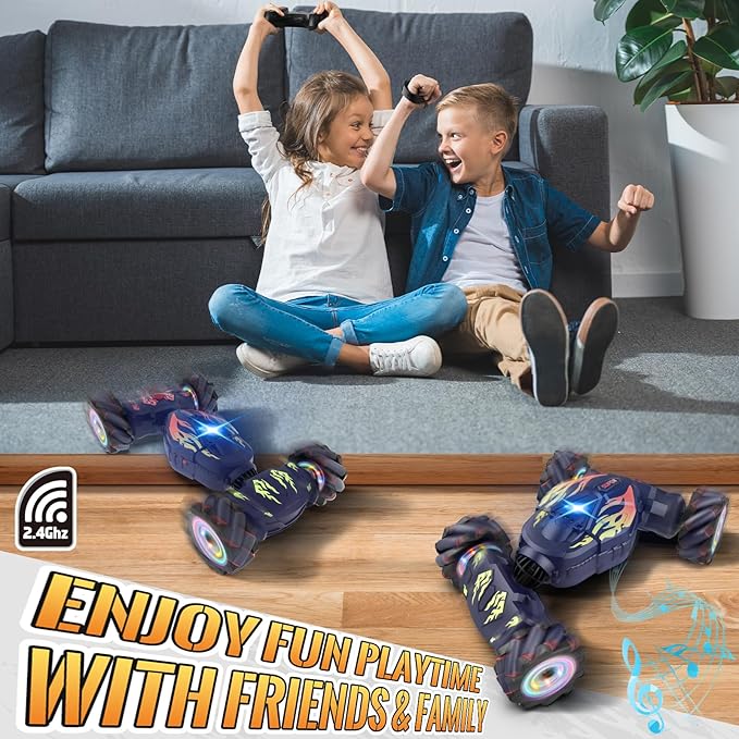 Pristar RC Cars, Gesture Sensing RC Stunt Car Toys for Boys Girls 6-12, 2.4Ghz 4WD Remote Stunt Car with Spray Lights Music 360° Rotate Fast Off-Road Transform, Birthday Xmas Gifts for Kids Age 6-12