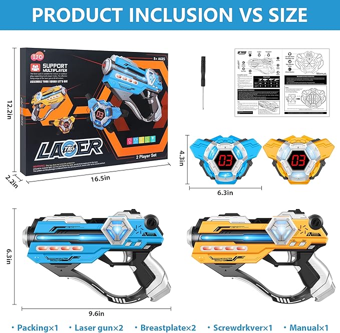 Laser Tag Guns Set of 2 Laser Tag with Digital LED Score Display Vests for Teens, Family and Adults Fun,Birthday Gift Toys for Kids Ages 6 7 8 9 10 11 12+Year Old Boy & Girls