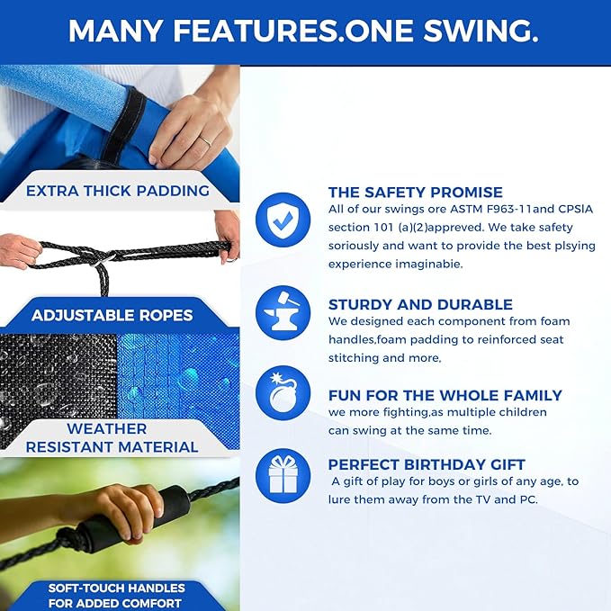 Tree Swing – 60 Inch Oval Saucer Swing for Kids and Adults Outdoor – Backyard Tree Swings with 700Lb Weight Capacity, 900D Oxford Waterproof Fabric Hanging Straps (Multicolor)