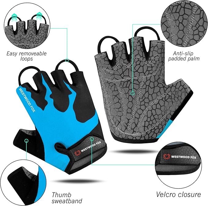 Cycling Gloves Half Finger Unisex Padded Grips Palm Bicycle Summer MTB Bike Gloves for Men Women Non-Slip Fingerless Short Mountain Bike Sports Hiking Climbing Gym