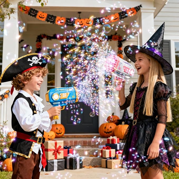 BOMOCO Bubble Gun,125 Holes Bubble Machine Bubbles for Kids Age 3-12,Bubble Blaster Gun with Bubble Solution Summer Outdoor Bubble Toys Birthday Wedding Halloween Party Favors Gifts Bubble Maker,Blue