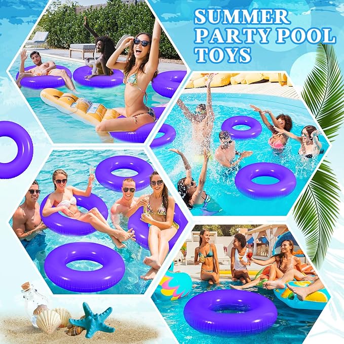 6 Pcs Inflatable Pool Floats 28 Inches Swim Tube Bulk for Adults Swimming Ring Pool Floaties for Beach Party Decorations Women and Men River Lake Summer Vacation Holiday (Light Purple)