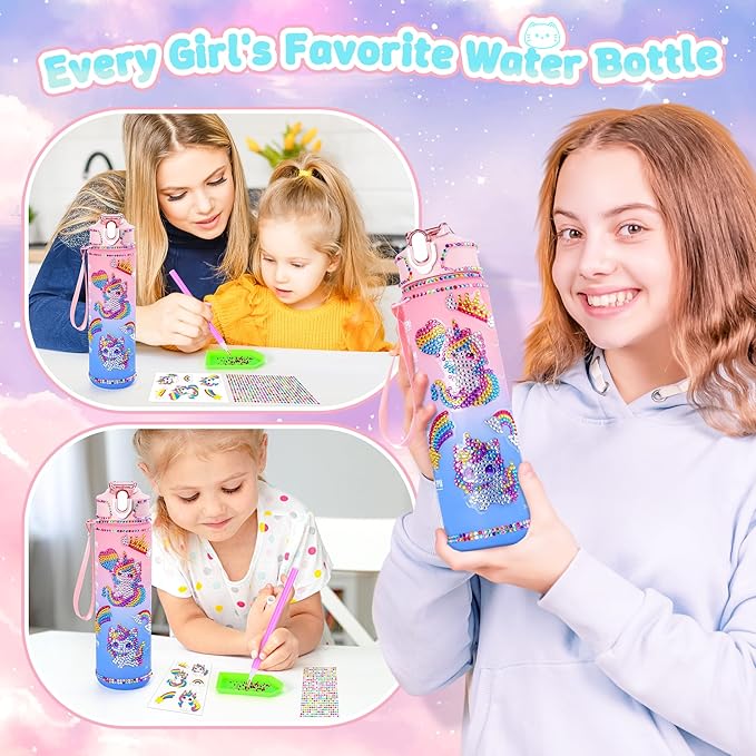 13PCS Unicorn Cat Toys Gifts for Girls 4-6 7 8 9 10 Years Old, Girls Birthday Gifts Set with Light Up Star Pillow DIY Water Bottle Kits, for Daughter Niece Christmas Birthday Baskets for Kids