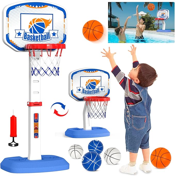 M SANMERSEN Toddler Basketball Hoop Indoor, Mini Height Adjustable Kids Basketball Hoop with 6 Balls, Outdoor Basketball Pool Games Toys Gifts for Baby Boys Girls Ages 1-3 2-4 4-8 Birthday Gifts