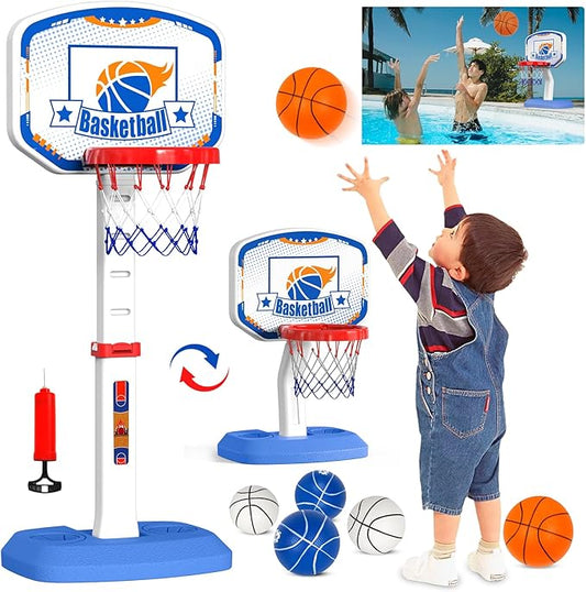 M SANMERSEN Toddler Basketball Hoop Indoor, Mini Height Adjustable Kids Basketball Hoop with 6 Balls, Outdoor Basketball Pool Games Toys Gifts for Baby Boys Girls Ages 1-3 2-4 4-8 Birthday Gifts