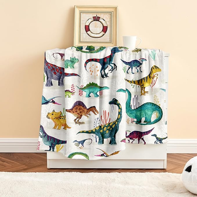 Wajade Dinosaur Blanket for Boys, Soft Fleece Kids Blanket for Couch Sofa Bedroom, Toddler Cute Dinosaur Throw Blanket Gifts for Birthday Christmars Easter Halloween, 60"x80"