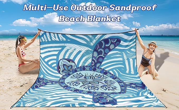 Beach Blanket Waterproof Sandproof Beach Mat 79" X 83"/10'x9'for 2-8 Adults Quick Drying Outdoor Picnic Mat Beach Accessories for Travel, Camping, Hiking