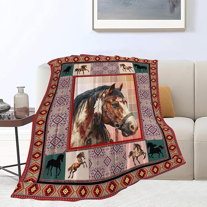 Horse Throw Blanket Horse Stuff Gifts for Kids Girls Boys Adults Women Men Soft Cozy Warm Plush Fluffy Fuzzy Fleece Blanket Decor 60''X80''