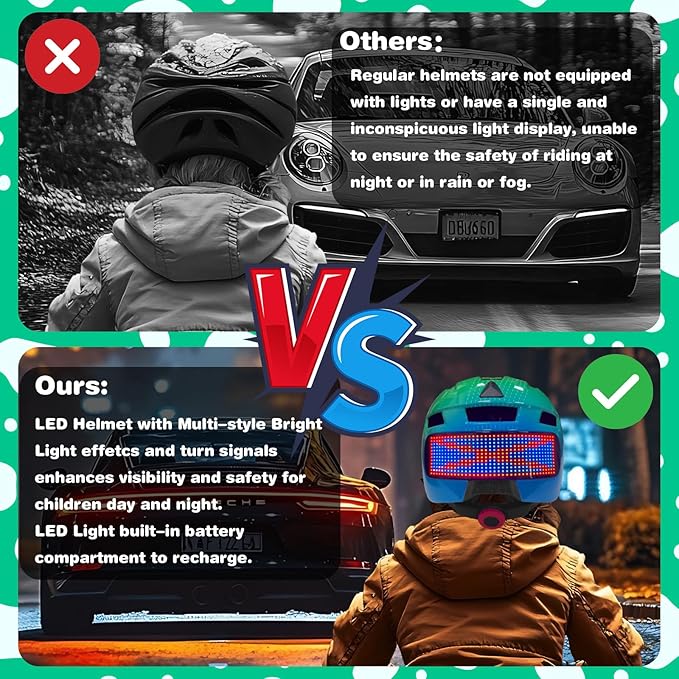 Kids Bike Helmet with LED Lights, Remote Control Turn Signals Safety Helmet Back Light for Youth Mountain Cycling Scooter Skateboarding, Adjustable and Lightweight for Boys Girls