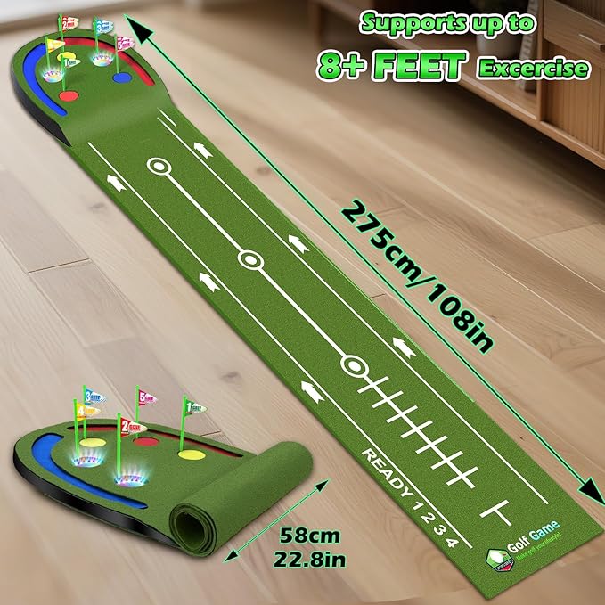 Golf Putting Mat for Kids, Toy Golf Set with Light up Holes, Glowing Balls, Practice Putting Green with 2 Clubs, Golfing Mats Indoor Outdoor, Sport Game Gifts for Kids Teens Family