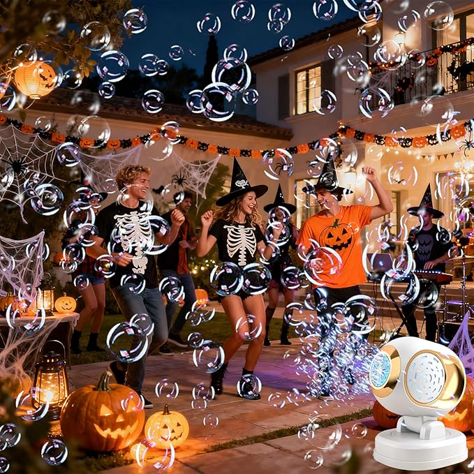 Bubble Machine, Automatic Bubble Machine for Kids Parties Toddlers, Bubble Blower Machine Bubble Maker Battery Operated, Great for Wedding Birthday - Halloween Outdoor Bubble Toy, White