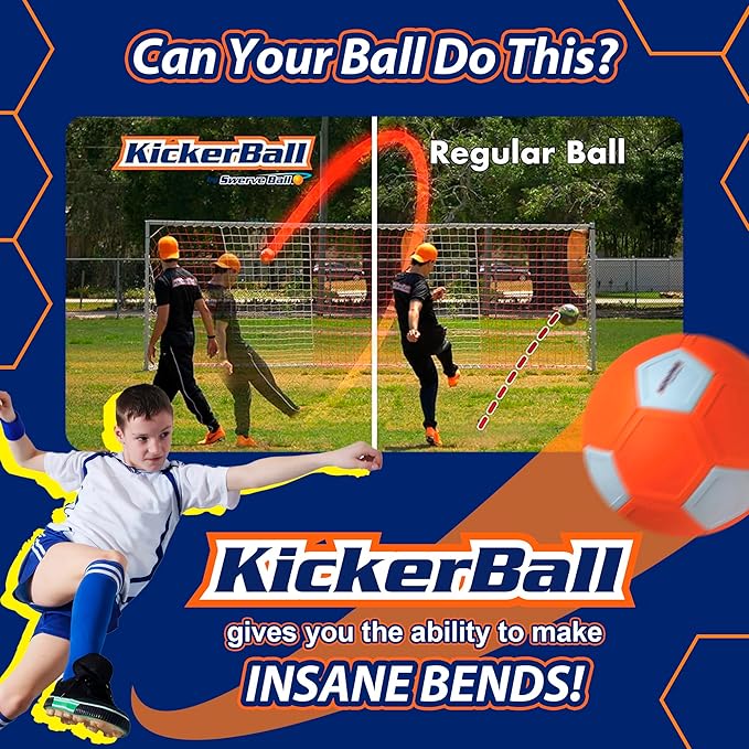 Kickerball - Curve and Swerve Soccer Ball/Football Toy - Kick Like The Pros, Great Gift for Boys and Girls - Perfect for Outdoor & Indoor Match or Game