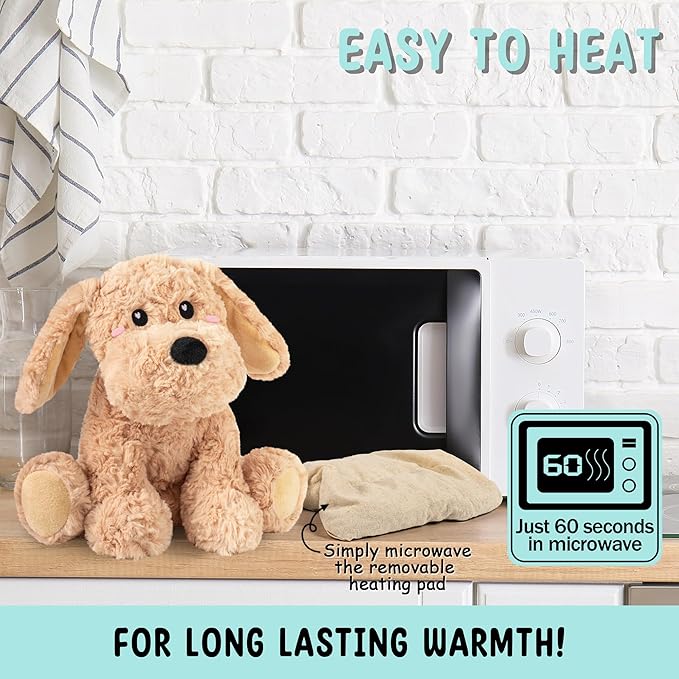 Golden Retriever Dog Microwavable & Weighted Puppy Stuffed Animals- 1.5 Lbs Unscented Doodle Heating Pad for Warmth, Period Cramps & Anxiety, Cute Dog Plushie Toy Gifts for Women Girls & Kids